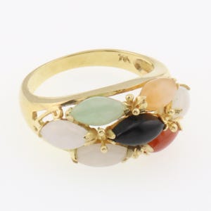 14k Yellow Gold Multi Colored Jade Estate Band/Ring Size 7.5