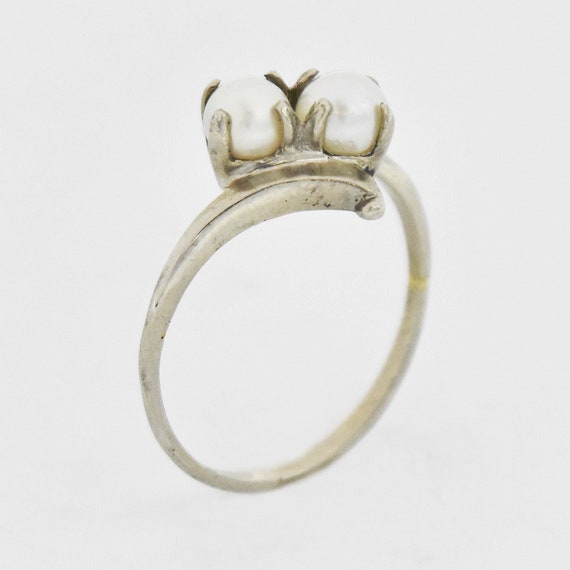 10k White Gold Estate Swirl Double Pearl Ring Siz… - image 1