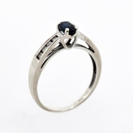 10k White Gold Estate Sapphire & Diamond Ring Siz… - image 1