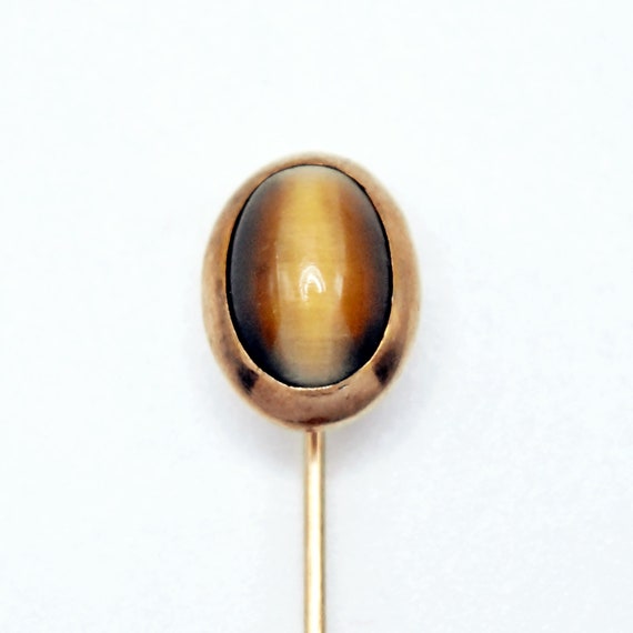 10k Yellow Gold Vintage Oval Tiger Eye Stick Pin - image 1
