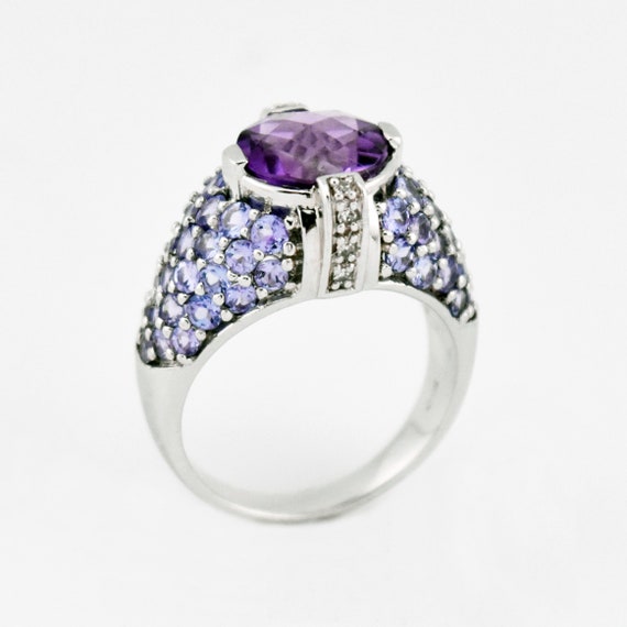 14k White Gold Estate Purple Spinel & Tanzanite R… - image 1