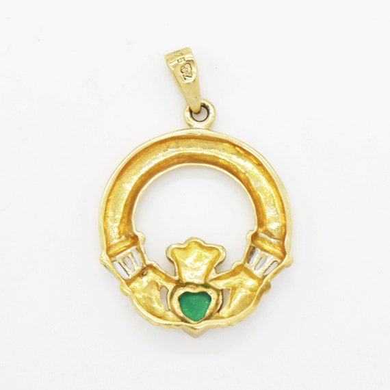 9k Yellow Gold Estate Emerald & White Gemstone Cl… - image 2