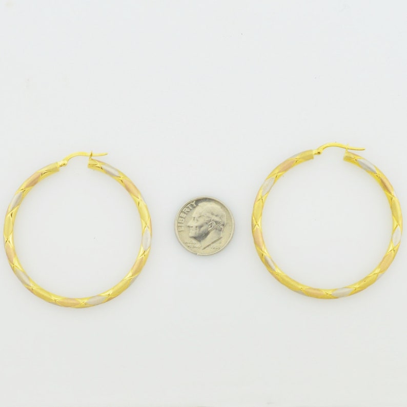 Jewelry Is Me:Great Holiday Gifts Him or Her Vintage to Modern 14k Tri Colored Gold Estate Textured Hoop Earrings