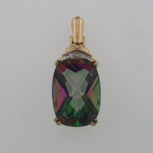 10k Yellow Gold Estate Mystic Topaz & Diamond Pendant