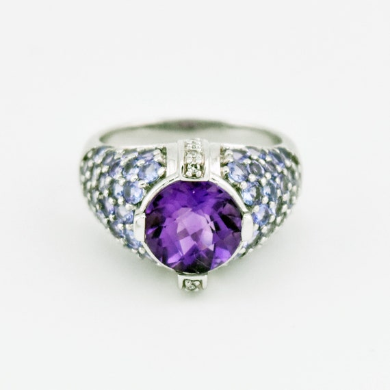 14k White Gold Estate Purple Spinel & Tanzanite R… - image 2