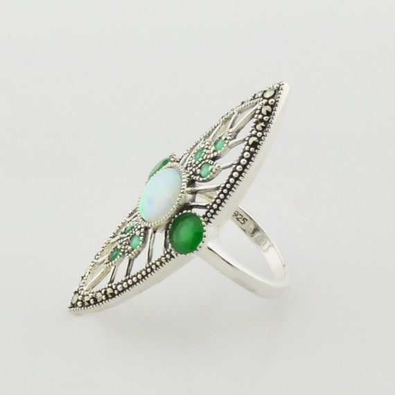 Sterling Silver 925 Art Deco Style Marcasite Opal 