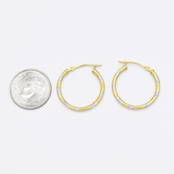 14k Yellow & White Gold Estate 3/4" Hoop Earrings - image 3