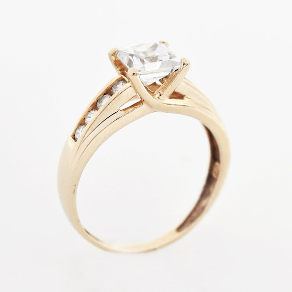 14k Yellow Gold Estate CZ Engagement Ring Size 8.… - image 1