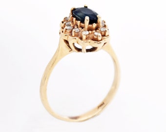 14k Yellow Gold Estate Sapphire & Diamond Ring Size 5