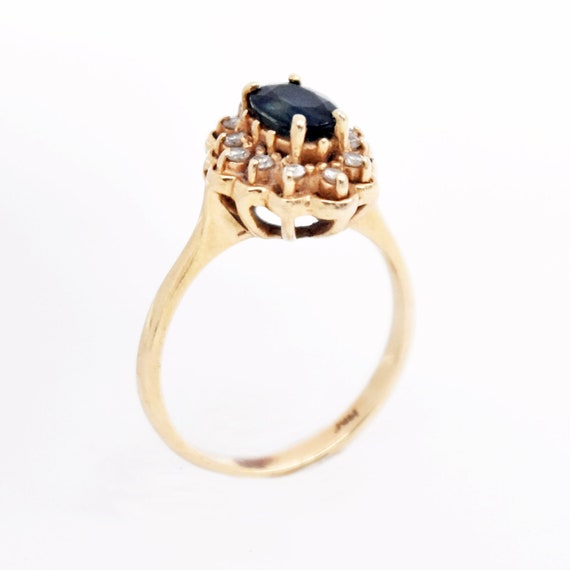 14k Yellow Gold Estate Sapphire & Diamond Ring Si… - image 1