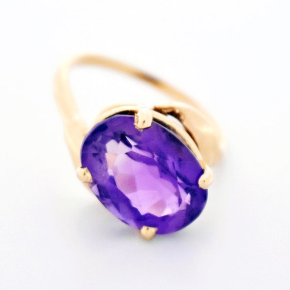 14k Yellow Gold Estate Oval Amethyst Swirl Ring S… - image 2