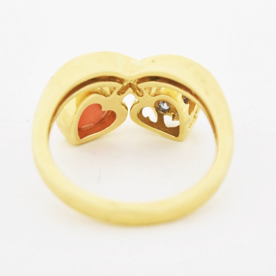 14k YG Estate Diamond & Coral Double Heart Love R… - image 4