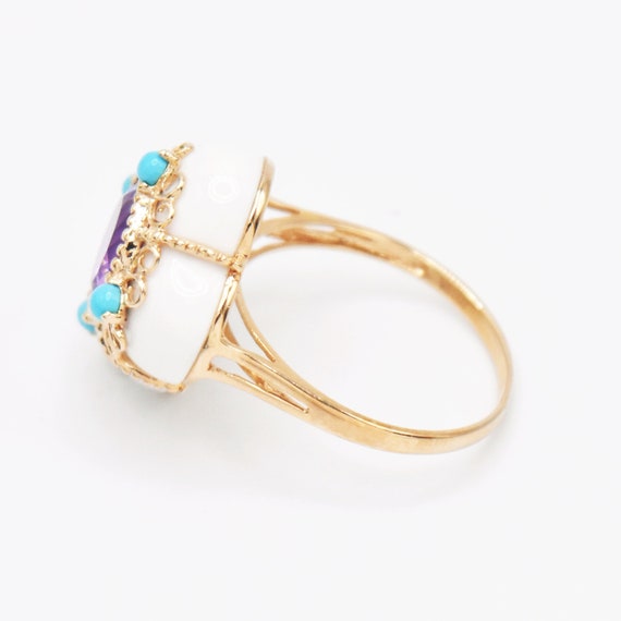 14k Yellow Gold Amethyst, Turquoise & White Agate… - image 3
