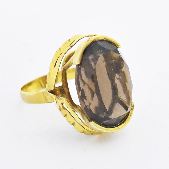 14k Yellow Gold Estate Oval Smokey Quartz Ring Si… - image 1