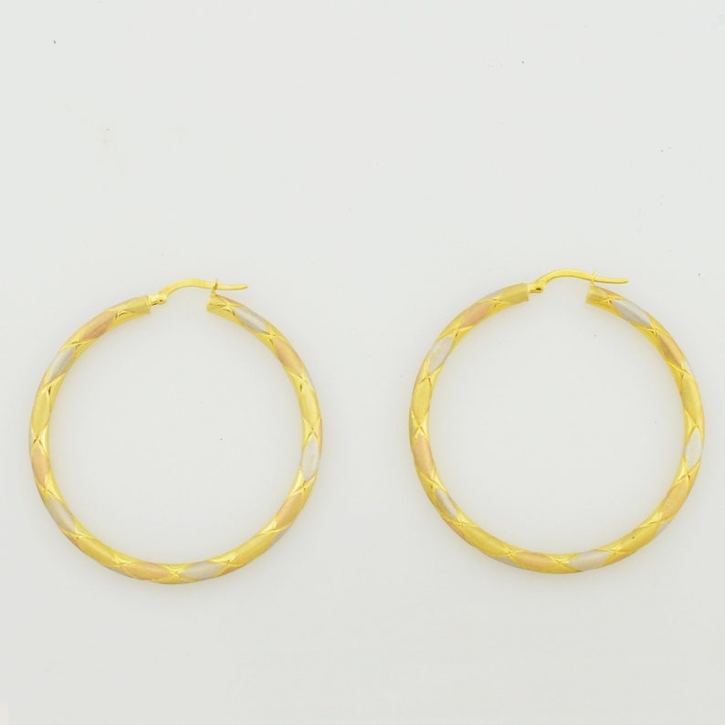 Jewelry Is Me:Great Holiday Gifts Him or Her Vintage to Modern 14k Tri Colored Gold Estate Textured Hoop Earrings