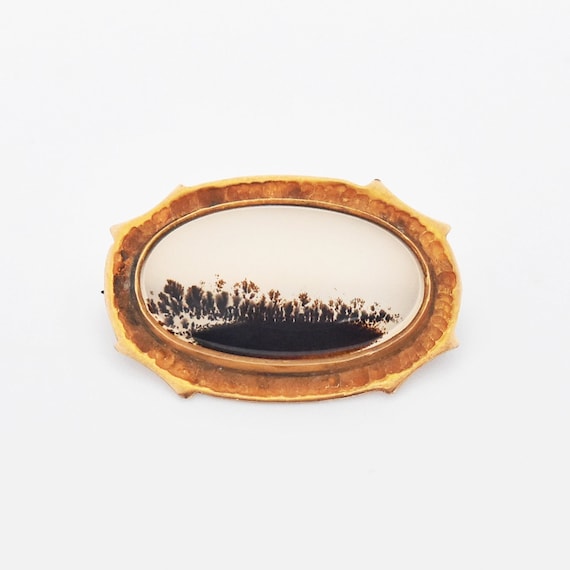 10k Yellow Gold Vintage Moss Agate Pin