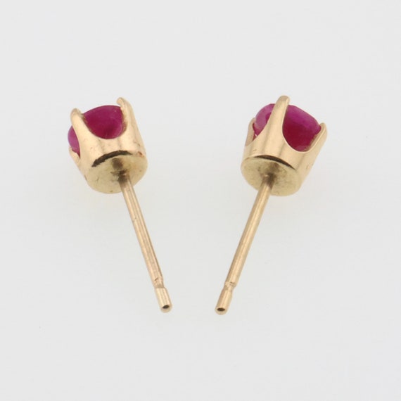 14k Yellow Gold Round Ruby Estate Stud Earrings - image 2