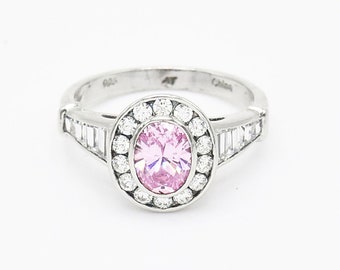 Sterling Silver 925 Pink Garnet & White Spinel Ring Size 11