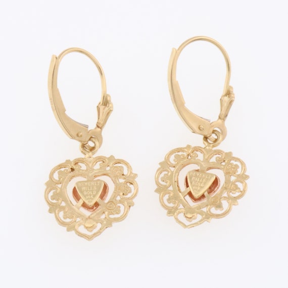 14k Yellow & Rose Gold Filigree Heart Leverback E… - image 2