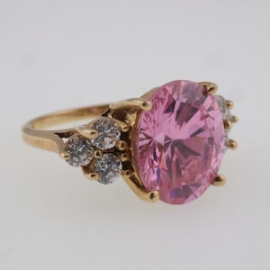 Bague en or jaune 10 carats avec zircons cubiques roses et blancs, taille 6,25