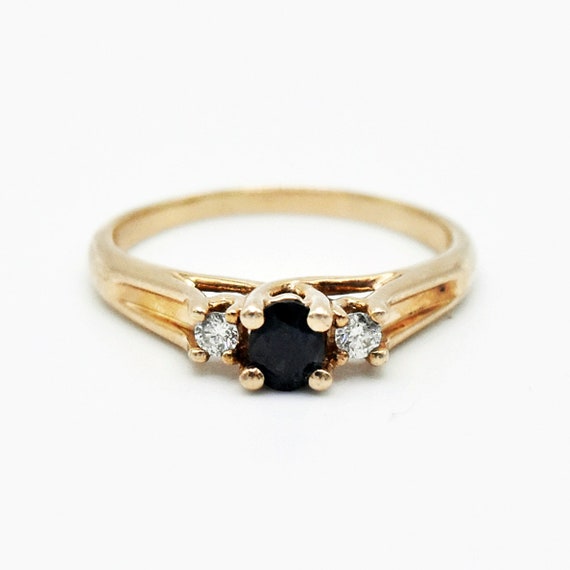 10k Yellow Gold Estate Sapphire & Diamond Ring Si… - image 1