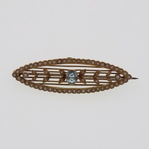 14k Yellow Gold Vintage Aquamarine & Seed Pearl Pin/Brooch
