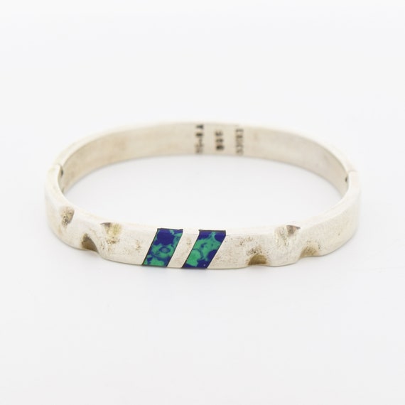 Sterling Silver 925 Mexican Azurite Hinged Bangle 