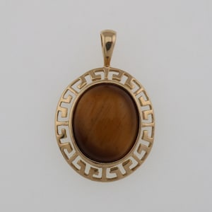 10k Yellow Gold Estate Greek Key Design Tiger Eye Pendant