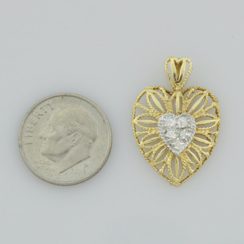 14k Yellow Gold Estate Open Work Diamond Heart Pendant Jewelry Is Me:Great Holiday Gifts Him or Her Vintage to Modern