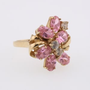 Bague domaine en or jaune 10 carats, oxydes de zirconium roses et blancs, taille 7 5,2 g