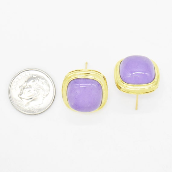 14k Yellow Gold Estate Purple Jade Post Earrings - image 3