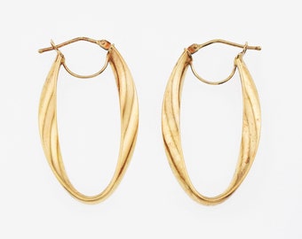 14k Yellow Gold Estate Oval 1.25" Hoop Earrings