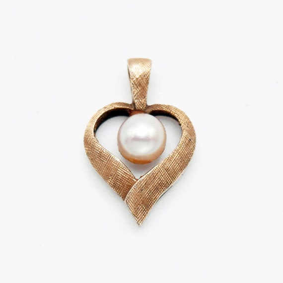 14k Yellow Gold Estate Pearl Open Heart Love Pend… - image 1