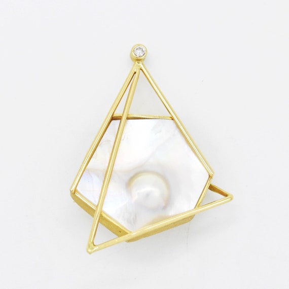 14k Yellow Gold Mid Century Modern Blister Pearl … - image 1