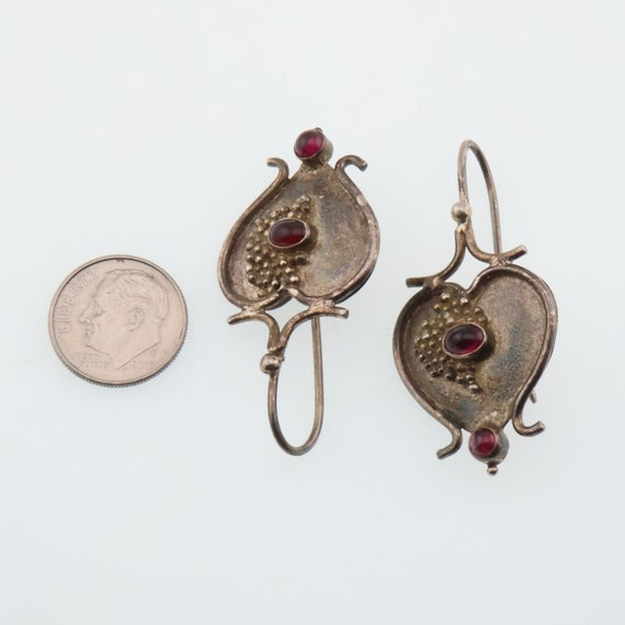 Sterling Silver Estate Garnet Heart Earrings - image 3