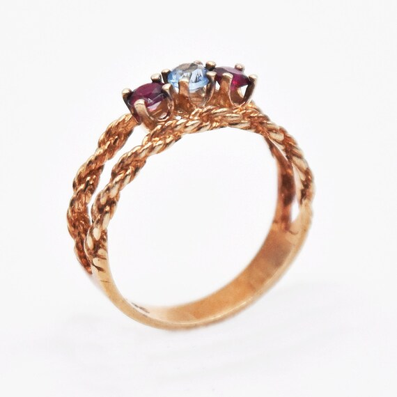 10k Yellow Gold Estate Garnet & Aquamarine Gemsto… - image 1