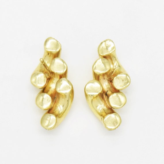 14k Yellow Gold Estate Textured Swirl Post Earrin… - image 3