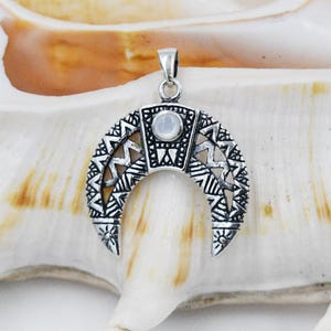 New Sterling Silver Abalone Shell Horn Drop/Dangle Pendant