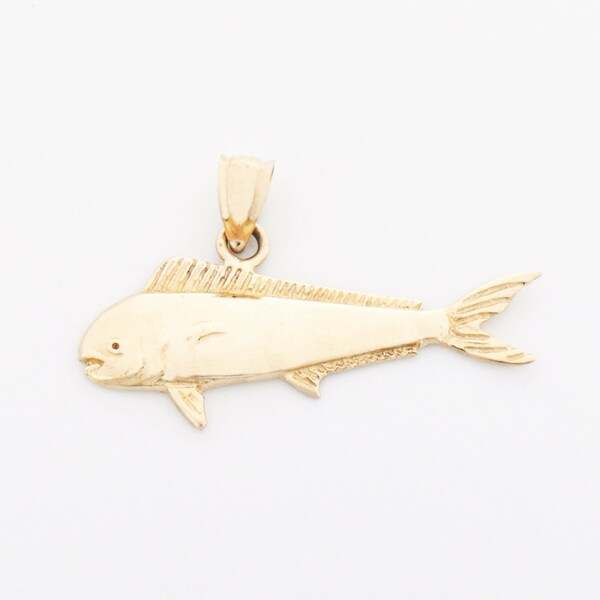 14k Yellow Gold Estate Textured Mahi Mahi Fish Animal Pendant