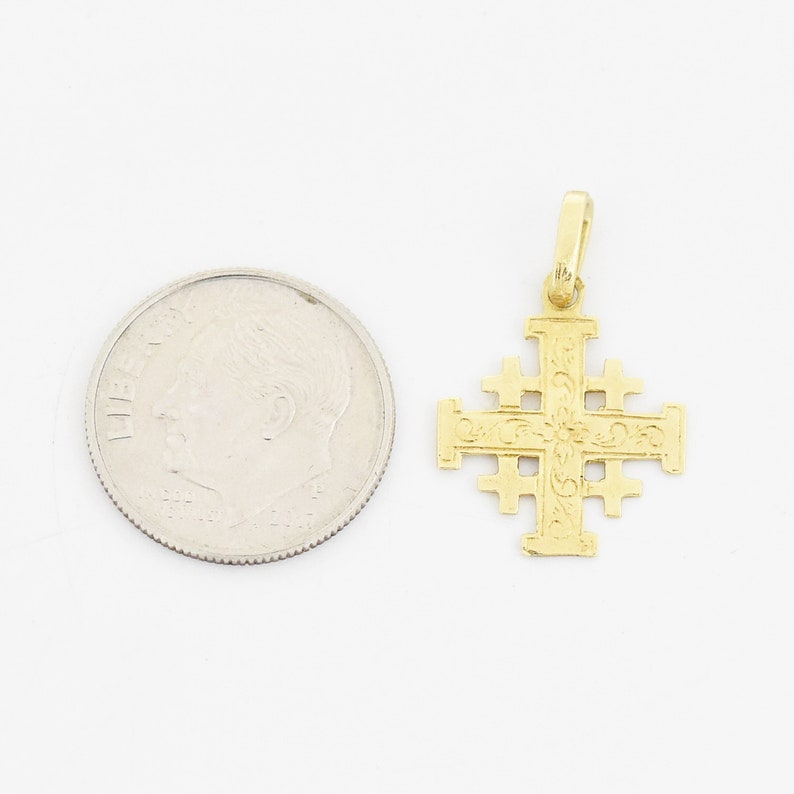14k Yellow Gold Estate Flower Design Jerusalem Cross Religious Pendant