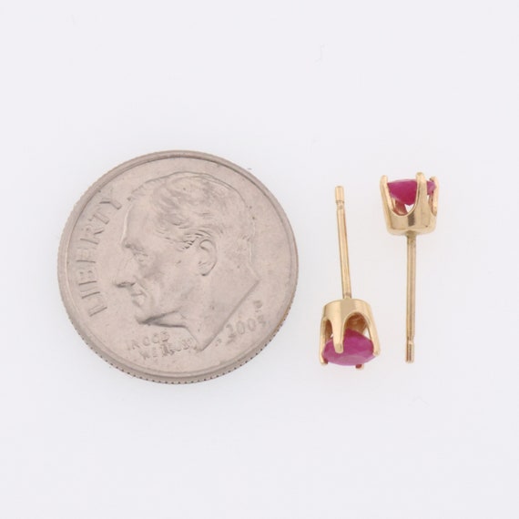 14k Yellow Gold Round Ruby Estate Stud Earrings - image 3