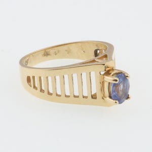 14k Yellow Gold Estate Oval Blue Sapphire Ring Size 6.25