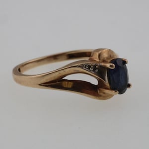 10k Yellow Gold Estate Oval Sapphire & Diamond Accent Ring Size 7.25