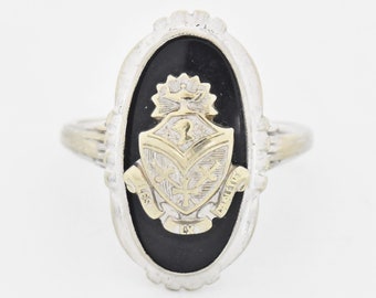 Verwoesting voldoende Per 10k White Gold Antique Black Onyx Shield of Armor Ring Size - Etsy