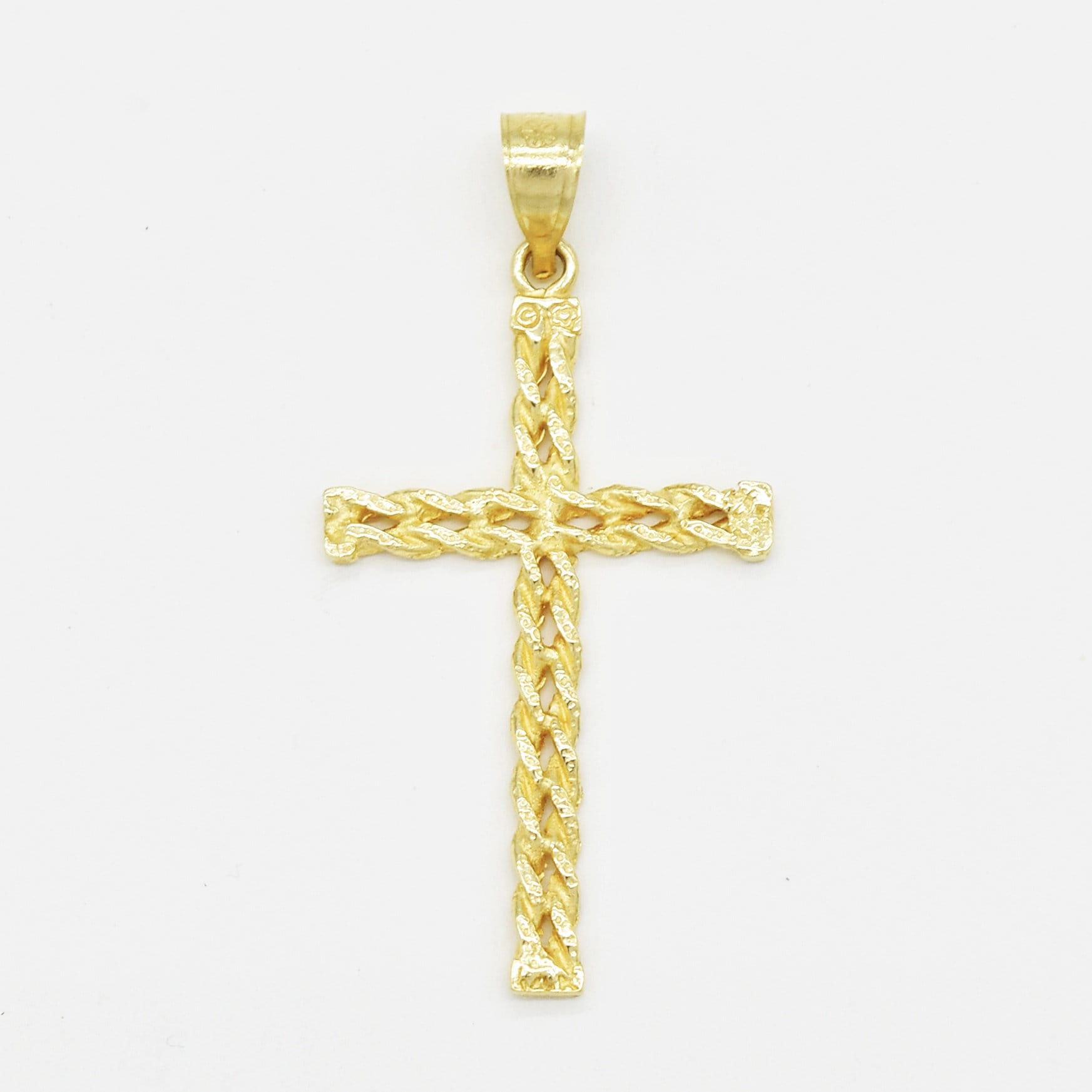 18k Yellow Gold Estate Textured 1.5 Religious Cross Pendant