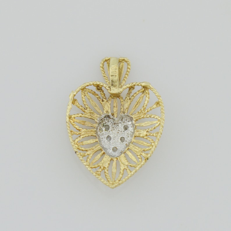14k Yellow Gold Estate Open Work Diamond Heart Pendant Jewelry Is Me:Great Holiday Gifts Him or Her Vintage to Modern