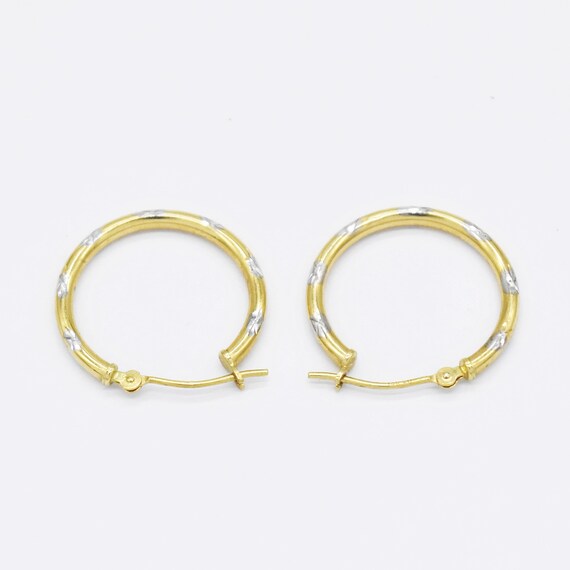 14k Yellow & White Gold Estate 3/4" Hoop Earrings - image 2