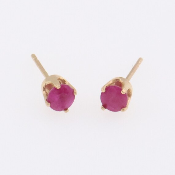 14k Yellow Gold Round Ruby Estate Stud Earrings - image 1
