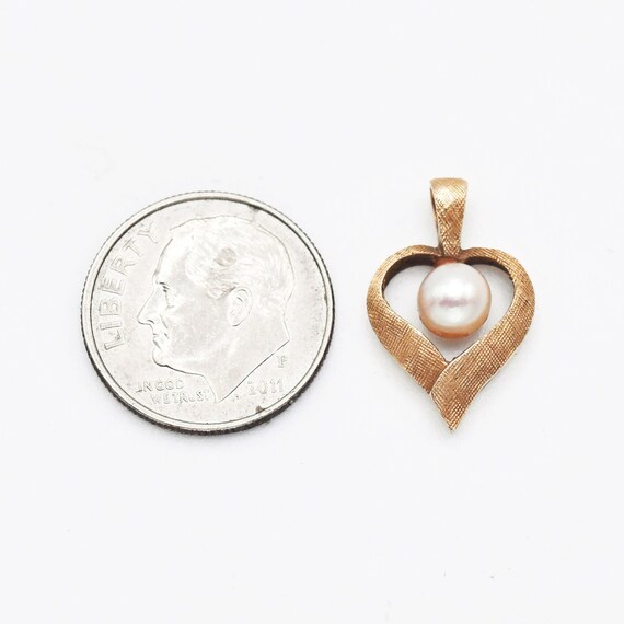 14k Yellow Gold Estate Pearl Open Heart Love Pend… - image 3