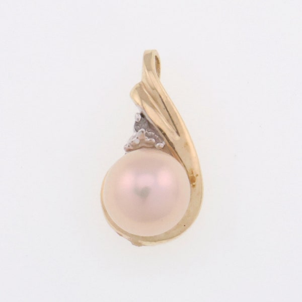 10k Yellow Gold Estate 6.3 MM Pearl & Diamond Pendant